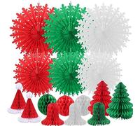 YUDAEE 16 Pcs Retro Reusable Christmas Decorations - Snowflake Paper Fans, Honeycomb Balls, Tree & Ceiling Hanging Decor for Xmas Home Decor