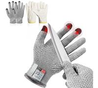 YUDANSI 2 Pairs Safety Working Gloves, 1 Pair Level 5 Cut Resistant Gloves And 1 Pair Thorn Proof Leather Gardening Gloves For Men Women, Kitchen Fish Gutting Rose Pruning Garden Work Gloves