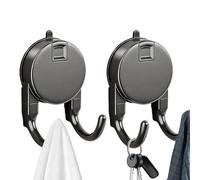 YUDANSI Double Prong Suction Cup Hook, 2 Pack No Drilling Self Adhesive Hooks for Towels, Coats & Robes, Heavy Duty Sticky Hooks for Tea Towel Kitchen Bathroom Shower Smooth Door Wall (Grey)