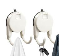 YUDANSI Double Prong Suction Cup Hook, 2 Pack No Drilling Self Adhesive Hooks for Towels, Coats & Robes, Heavy Duty Sticky Hooks for Tea Towel Kitchen Bathroom Shower Smooth Door Wall (White)