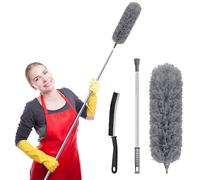 YUDANSI Extendable Feather Duster, 280cm Long Handled Extendable Microfiber Duster For Cleaning High Ceiling Fans Blinds Cobweb, Telescopic Extension Pole Bendable Head Flash Duster, Crevice Brush