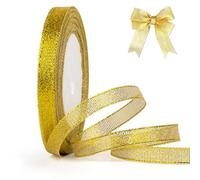YUDANSI Gift Wrapping Ribbons, 10mm Wide 23 Meters ClearGold Satin Ribbon Hair Bows, Gift Wrap Sew for Christmas Birthday Valentine Ribbons Bow, Wedding Car Ribbon