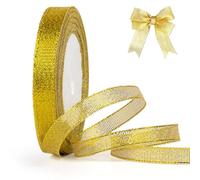 YUDANSI Gift Wrapping Ribbons, 15mm Wide 23 Meters ClearGold Satin Ribbon Hair Bows, Gift Wrap Sew for Christmas Birthday Valentine Ribbons Bow, Wedding Car Ribbon