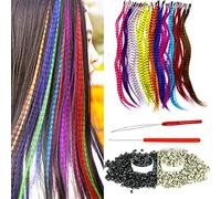 YUDAOHAIR 13 Synthetic Feather Hair Extensions for Women 20 Inch Hairpieces with 100 Silicone Micro Link Beads and 2 Crochet Hooks Hair Feathers with Tool Set (20 inch, 13 Feather Colors)