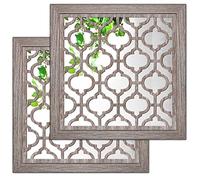 Yudarte 2pcs Set Square Moroccan Cutout Wall Mirror Decor - Farmhouse Rustic Decorative Mirrors for Bedroom Bathroom Living Room Kitchen Entryway 12x12 Inches