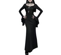 YUDATPG Gothic Dress for Women Bat Sleeve Tight Fishtail Dress Medieval Clothes Long Sleeve Evening Halloween Roleplay Costume (UK, Alpha, M, Regular, Regular, Black)