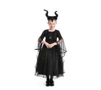 YUDATPG Kids Maleficent Costume Black Dress for Girls Devil Costume Witch Halloween Evil Queen Dress up for Girls Carnival
