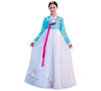 YUDATPG Long Sleeve Hanbok Women Dress Set Outfit Korean Traditional Palace Wedding Dance Cosplay Halloween Costume (as8, Alpha, l, Regular, Regular, Blue White)