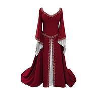 YUDATPG Medieval Dress for Women Halloween Costume Gothic Gown | Vintage V-Neck & Flared Long Sleeves，Perfect for Themed Party, Cosplay
