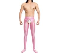 YUDATPG Men's Seamless Cutout Tights Leggings Activewear Glossy Pantyhose Suspender Stockings Hollow Out Hole Long Trousers (UK, Alpha, M, Regular, Regular, Pink)