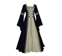 YUDATPG Women Medieval Dress Court Renaissance Dress Victoria Ball Gown Gothic Trumpet Long Sleeve Dress for Halloween Costume Irish Cosplay (as8, Alpha, x_l, Regular, Regular, Black)