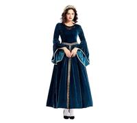 YUDATPG Women Renaissance Dress Medieval Costume for Women Long Dress Plus Size Velvet Queen Dresses Halloween Costume (Blue, XL)