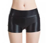 YUDATPG Women Shiny Metallic Booty Shorts Reflective Hot Pants Bottom Rave High Waisted Underwear Night Club Party Outfit (UK, Alpha, M, Regular, Regular, Black)