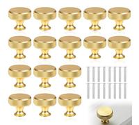 YUDAWN 16 Pack Gold Cabinet Knobs, Knurled Cabinet Knob Single Hole Round Drawer Knob with Screws Metal Wardrobe Drawer Handles for Kitchen Furniture Hardware Cupboard Door 26 x 31mm