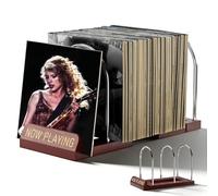YUDAWN Vinyl Record Storage Stand, Expandable Record Holder Adjustable Vinyls Storage Holds Up to 30-70 LPs Retro Wooden Now Playing Records Display Rack for for Book Albums Magazine
