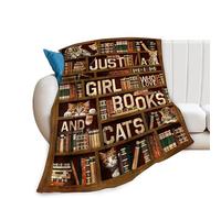 Yudchen Cute Cat Blanket Cats and Books Throw Blanket for Girls Boys Vintage Plush Flannel Fleece Blanket Warm Fuzzy Cozy Lightweight Funny Blankets for Sofa Bed Gifts for Kids Teens Adults 50"x40"
