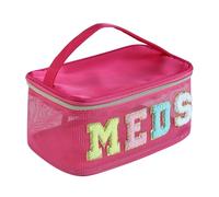 YUDEYG Medicine Bag, Portable Meds Bag with Chenille Letters, Breathable Mesh Makeup Bag Organizer for Travel, Pill Storage & Cosmetic Collection, Carmine red