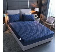 YUDEYU Quilted fitted sheets Soft crystal velvet fabric mattress protector Double Single Bed Toppers Overlays(Blue,135x190cm/High 10-30cm)