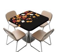 YUDINGFIN Autumn Square Table Cloths, Fitted Fallen Maple Leaf Tablecloth Washable Polyester Fabric, Soft Table Covers Wipeable for Party Birthday Holiday Dinner