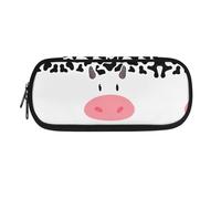 YUDINGFIN Cow Print Pencil Case Kids, Cute White Pen Case with Slot Mesh Partition and Tow Zippers Easy to Store Lovely Appearance Washable Durable Practical Fashion Soft School Student Pen Pouch