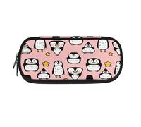 YUDINGFIN Girls Penguin Pen Pouch, Cute Pink Pencil Case with Slot Mesh Partition Tow Zippers Convenient to Take Out Lovely Appearance Safe Material Nice Design Practical Classroom Pen Case for Kids