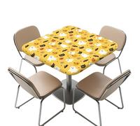 YUDINGFIN Halloween Square Tablecloth, Ghost pumpkin Bat Spider Web Halloween Table Cloth Wipeable Polyester Fabric, Yellow Table Cloths Easy to Clean for Dinner Party Birthday Holiday
