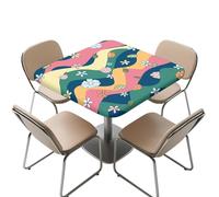 YUDINGFIN Hippie Floral Table Cloth Square, Dustproof Polyester Fabric Table Cover with Elestic Edge Fixing, Spillproof Table Protector for Dining Room & Holiday Decoration