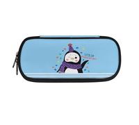 YUDINGFIN Kids Penguin Pen Pouch, Cute Blue Pencil Case with Slot Mesh Partition Tow Zippers Convenient to Take Out Lovely Appearance Safe Material Nice Design Practical Classroom Pen Case for Kids
