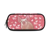 YUDINGFIN Pig Pencil Case for Girls, Pink Pen Pouch Convenient to Take Out Not Shrink After Washing with Slot Mesh Partition and Tow Zippers Practical Durable Fashion Pen Case for Teens Workers