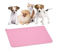 YUDISEN Dog and Cat Silicone Food Mat, 19''x12'' Waterproof Pet Placemat and Non Slip Silicone Pet Feeding Mat for Food and Water Bowls, Feeding Tray To Keep Your Floor Clean (Pink)