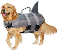 Dog Life Jacket, Shark Safety Vest with Adjustable Strap and Rescue Handle for Beach, Pool, Boating - Grey, S