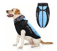 YUDISEN Dog Winter Coat Jacket, Dog Waterproof Warm Vest With Fluffy Turtleneck, Reflective Safety Stripe Clothes Windproof for Medium Large Dogs (Blue, 3XL)