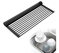 YUDISEN Non-Slip Roll Up Dish Drying Rack, 21'' x 13'' Over The Sink Silicone Kitchen Drain Rack, Space-Saving and Foldable Multi-Use Fruit and Vegetable Dishware Rack (L, Black)