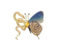 Yudisho Bohemian Snake and Butterfly Brooch, Hand Embroidered Ethnic Tribal Lapel Pin, Mystical Animal Jewelry for Jacket Bag Hat, M, Polyester, no gemstone