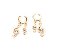 Yudisho Gold Treble Clef Huggie Earrings with CZ - Dual Music Note Dangle Hoops for Women, Sparkling Rhinestone Drop Earrings, Elegant Jewelry for Musicians, Piano Teachers, Concerts & Daily Wear