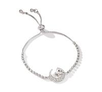 Yudisho Tennis Chain Rhinestone Beads Slider Bracelet Moon Star Pendant Square Crystal Zircon Bracelet for Women, Exquisite, Adjustable, Stackable, One Size, Alloy, no gemstone