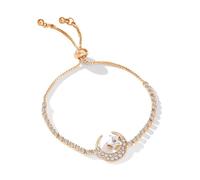 Yudisho Tennis Chain Rhinestone Beads Slider Bracelet Moon Star Pendant Square Crystal Zircon Bracelet for Women, Exquisite, Adjustable, Stackable, One Size, Alloy, no gemstone