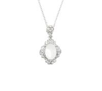 Yudisho Vintage Moonstone Pendant Necklace - Opalite Choker with Marquise CZ Halo, Victorian Style Cat-Eye Glow Jewelry, Elegant Gift for Wedding, Anniversary & Mother’s Day