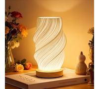 YUDIZWS 3D Printed Table Lamp Dimmable LED Bedside Lamp with USB Power Modern White Geometric Design for Bedroom Living Room Office Cordless Decorative Lighting,White