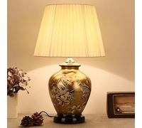 YUDIZWS Ceramic Vintage Table Lamp, Traditional Oriental Bedside Lamp with Fabric Lampshade, E27 Warm Light Nightstand Lamp for Bedroom Living Room Home Decor,C
