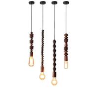 YUDIZWS Mini Wood Beaded Pendant Light Antique Rustic DIY Bead Chandelier for Bedroom, Kitchen Island, Girl Room 1 Set 4 Pcs Solid Wood Hanging Lamp Japanese Farmhouse Hanging Lighting,Brown