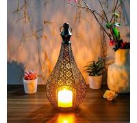 YUDIZWS Moroccanonical Style Lantern Candlestick Turkish Candle Lantern Warped Iron Candlestick Openwork Pattern Suitable for Ramadan decorations for home and patio (candles not included),Black