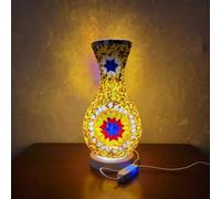 YUDIZWS Mosaic Table Lamp Turkish Moroccan Handcrafted Bedside Lamp with Vase Design LED Cordless Bohemian Lamp for Living Room Bedroom Decor 5.1×10.8IN,Gold
