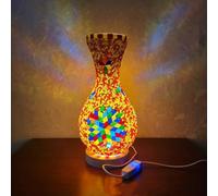 YUDIZWS Mosaic Table Lamp Turkish Moroccan Handcrafted Bedside Lamp with Vase Design LED Cordless Bohemian Lamp for Living Room Bedroom Decor 5.1×10.8IN,Bronze