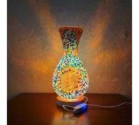 YUDIZWS Mosaic Table Lamp Turkish Moroccan Handcrafted Bedside Lamp with Vase Design LED Cordless Bohemian Lamp for Living Room Bedroom Decor 5.1×10.8IN,Yellow