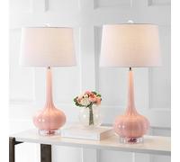 YUDIZWS Set of 2 Bedside Lamps Ceramic Large Table Lamps Pink Garlic lamp Warm Minimalist Sophisticated French Cream Style for Bedroom Living Room Nightstand Girls Room Home Decor,Pink,2PC