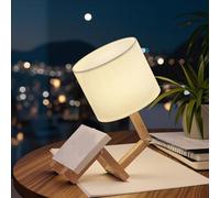 YUDIZWS Wooden Robot Desk Lamp Adjustable Dimmable Bedside Table Lamp with UK Plug 3 Color Temperatures LED Reading Lamp Modern Minimalist Night Light for Bedroom Home Office Study Kids Room,White