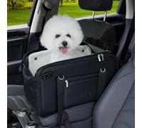 YUDODO 18lbs Dog Car Seat (Width >9in) for Small Dog Center Console with Removable Cushion Puppy Cat Travel Portable Booster Seat Anti-Slip Pet Car Bed Carseat PU Leather(Black)