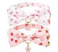 YUDOTE 2 Pack Pet Collar with Bow Tie & Charm - Heart Pattern/Tulip & Strawberry, Adjustable Breakaway Safety Collar for Cats/Kittens & Small Dogs/Puppies, Pink & White Cute Design