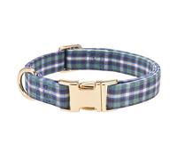 YUDOTE Blue Plaid Dog Collar,Adjustable Tartan Puppy Collar with Gold Quick Release Buckle,Soft Comfortable Checkered Pet Collar for Small Dogs,Classic Daily Walking DogCollar(Blue,Small)